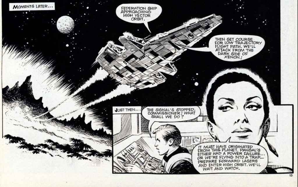 underbelly of the scorpio with servalan scowling in an inset