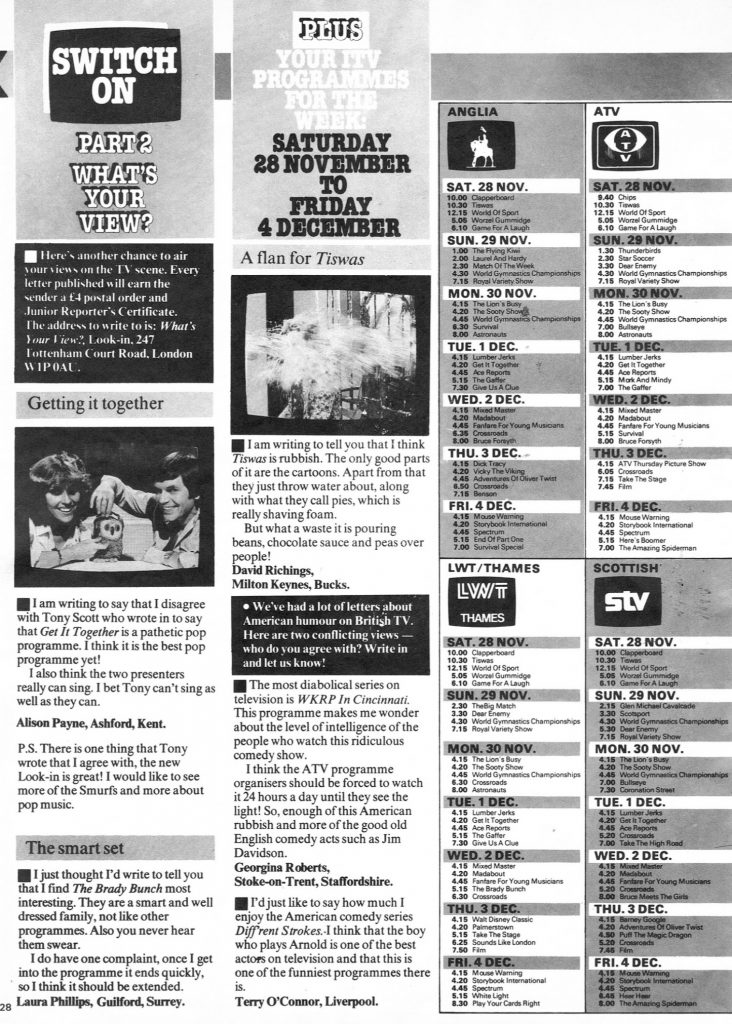 Switch on readers letters and programme listings