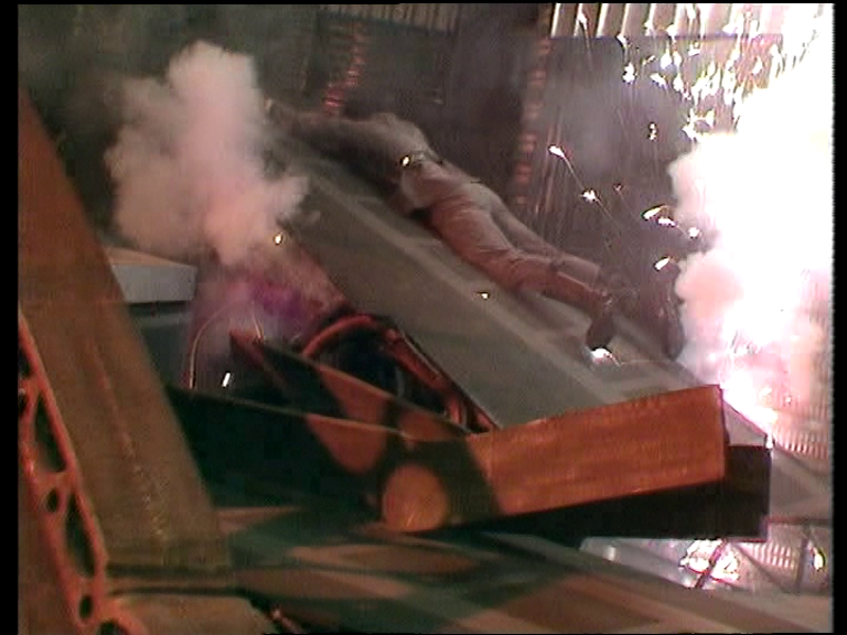 Tarrant clinging on in the wreckage as Scorpio crashes