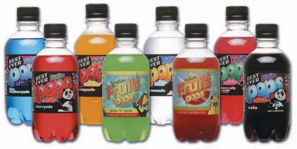 collection of panda pop bottles in different flavours and colours