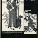 Advert for Cue at Austin Reed with a cartoon of a young couple, the man in a pinstriped suit