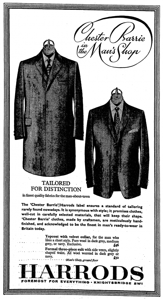 Harrods advert for Chester Barrie suits